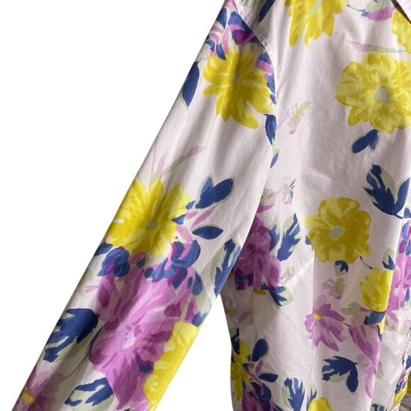 Talbots Womens Button Down Floral Blouse Shirt Plus Size 3X u White Purple Yello - Picture 4 of 9